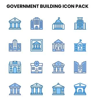 Government Building Two Colour Set Icons Pack Ilustração Stock
