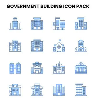Government Building Two Colour Set Icons Pack Ilustración de archivo