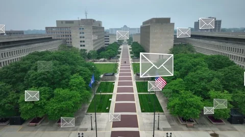 Government complex in USA with animated envelopes. American election Stock Footage 270204973