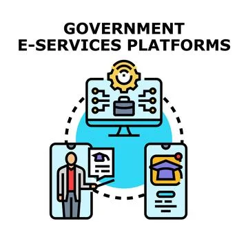 Government e services platforms connecting citizens to digital services Stock Illustration