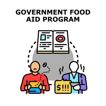 Government food aid program supporting vulnerable people Illustrazione stock