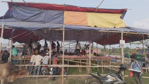 Government Hasil Payment Booth at Eid Cattle Market in Uttara Diyabari Stock Footage 335367485