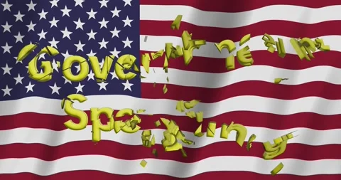 Government Spending in broken yellow on US flag Stock Footage 310310854