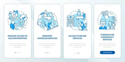 Government supportive programs blue onboarding mobile app screen Stock Illustration