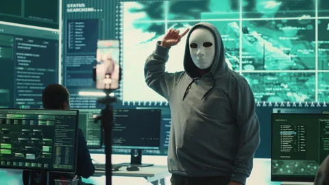 Governmental anonymous hackers group asking ransom for state secrets Stock Footage 277664872