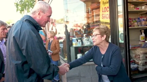 Governor Murphy Speaks with Hardware Store Proprietor Post IDA Stock Footage 160131428