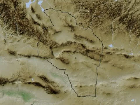 Govi-Altay, Mongolia. Elevation map colored in wiki style with lakes and rive Illustrazione stock