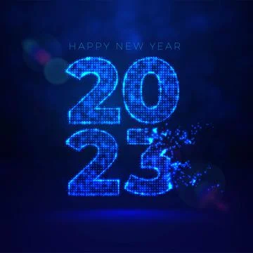 Gowing pints and dots forming number of the new year. Astract digital neon blue Illustrazione stock