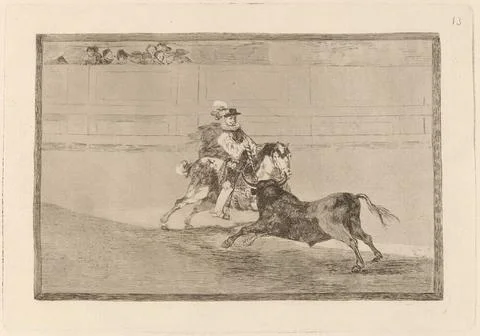 Goya Un caballero espanol en plaza quebrando rejoncillos sin auxilio de lo... Stock Photos