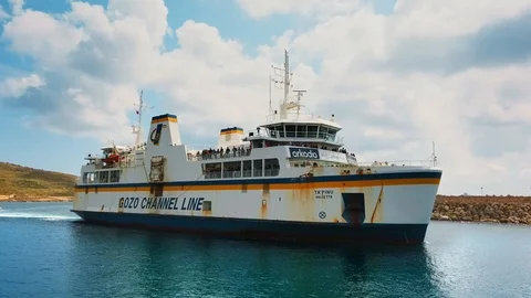 Gozo ferry moving to harbor. Close up. Gozo island. Malta country Stock Footage 106403818