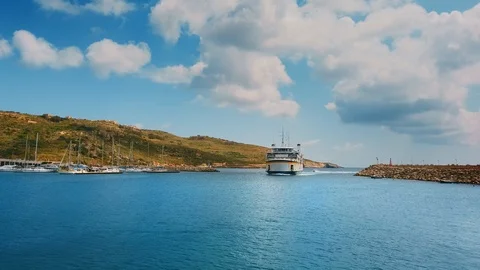 Gozo ferry moving to harbor. Gozo island. Malta Stock Footage
