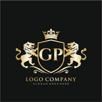 GP Letter Initial with Lion Royal Logo Template. Stock Illustration