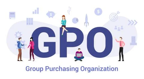 Gpo group purchasing organization concept with big word or text and team peop Stock Illustration