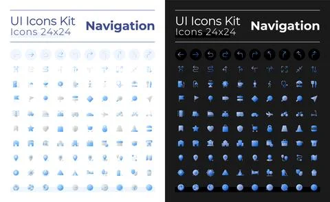 GPS and navigation flat gradient two-color ui icons set for dark, light mode Illustrazione stock