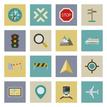 Gps and navigation flat icons set Stock Illustration