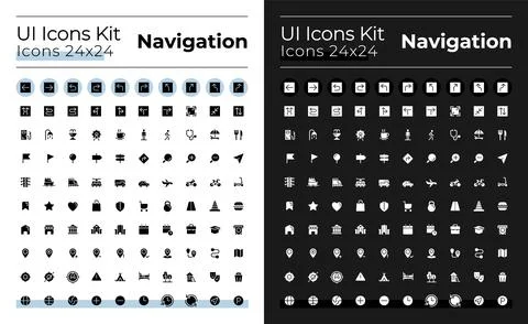 GPS and navigation glyph ui icons set for dark, light mode Stockillustratie