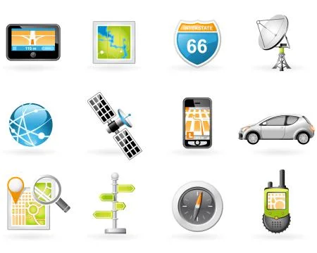 Gps and navigation icon set Stock Illustration