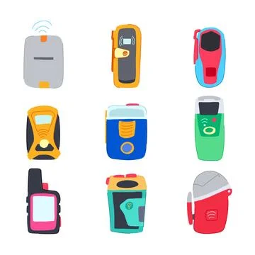 Gps beacon set cartoon vector illustration Stock Illustration