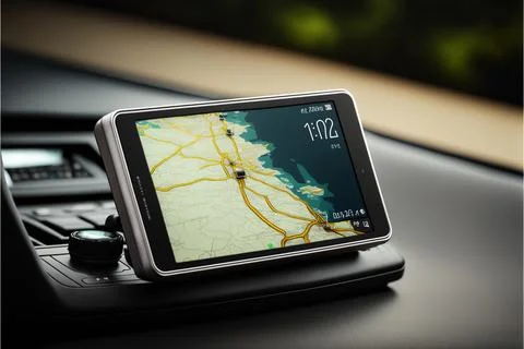 Gps on car by smartphone, navigation, using gps, travel, driving, Made by A.. Stock Illustration