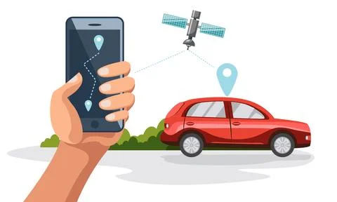 Gps car tracking technology from satellite Illustrazione stock