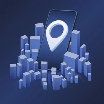 GPS city map app isometric concept. 3d Smartphone with route map, pin Stock Illustration