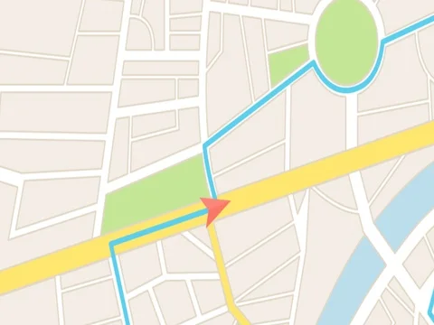 Gps city map navigation with route and arrow Stock Footage 75745006