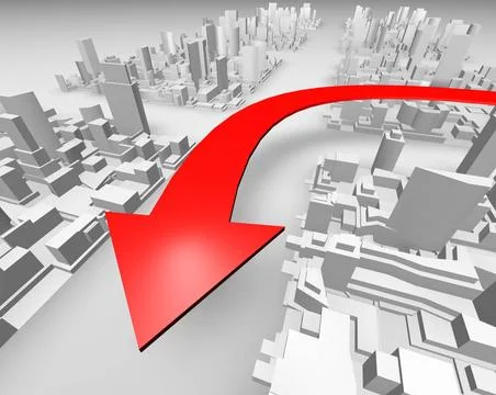 Gps concept Red arrow in a abstract town showing one direction Copyright: ... 写真素材