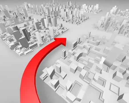 Gps concept Red arrow in a abstract town showing one direction Copyright: ... 写真素材