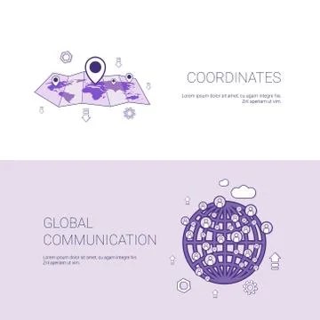 Gps Coordinates Map And Gobal Communication Template Web Banner With Copy Space Illustrazione stock