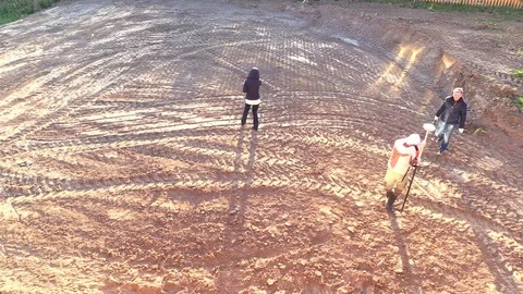 GPS countryside land plot layout with mark rope and peg. Stock Footage 83241665