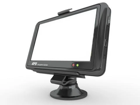 Gps with empty screen  on white isolated background. 3d Stockillustratie