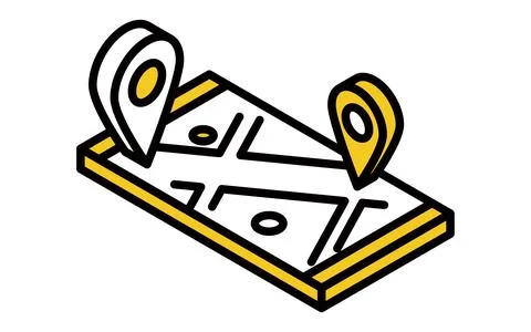GPS-enabled smartphone maps, simple line drawings, DX, IT, logistics, distr.. Stock Illustration