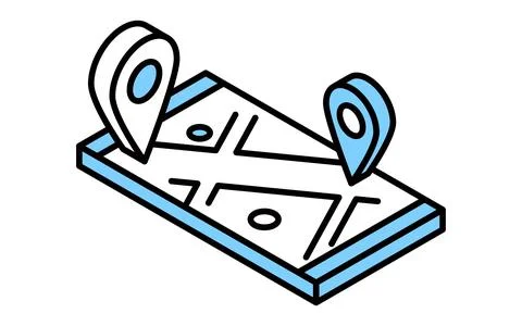 GPS-enabled smartphone maps, simple line drawings, DX, IT, logistics, distr.. Stock Illustration