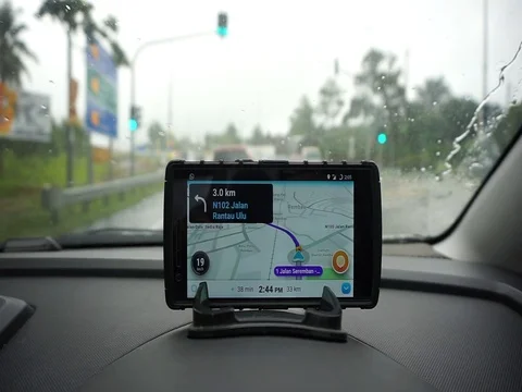GPS gadget used when driving a car. Stock Footage 93607212