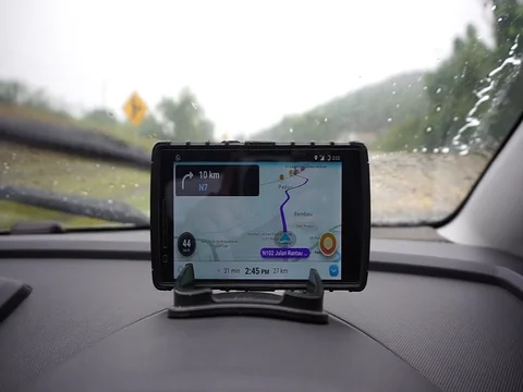 GPS gadget used when driving a car. Stock Footage 93607270