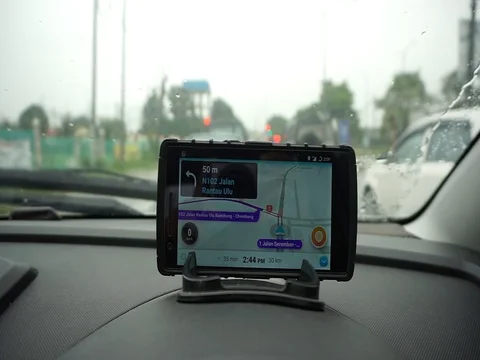 GPS gadget used when driving a car. Stock Footage 93607291