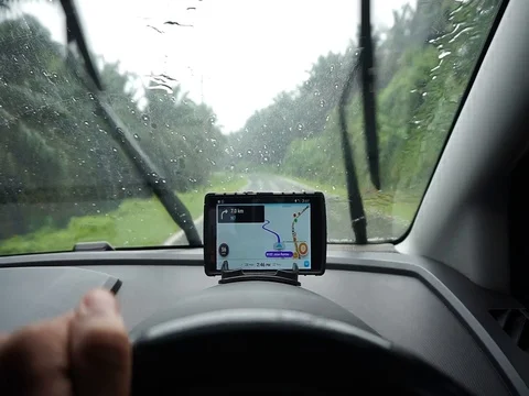 GPS gadget used when driving a car. Stock Footage 93607309