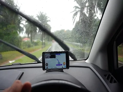 GPS gadget used when driving a car. Stock Footage 93607323