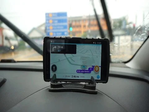 GPS gadget used when driving a car. Stock Footage 93607397
