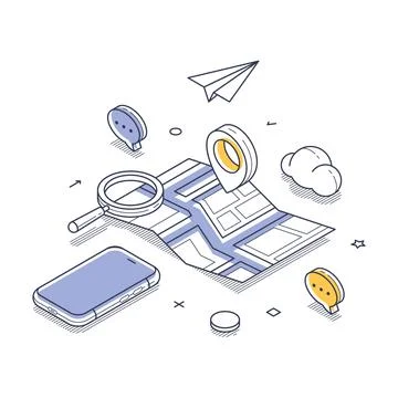 GPS geolocation map location tracking concept isometric line vector illustrat Stock Illustration