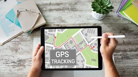 GPS Global positioning system tracking map on device screen. Stock-Fotos