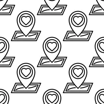 Gps with heart. Seamless pattern. Illustrazione stock