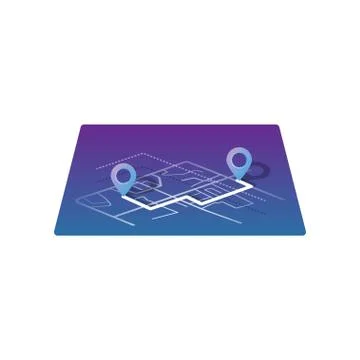 GPS icon and route map with path in city street Illustrazione stock