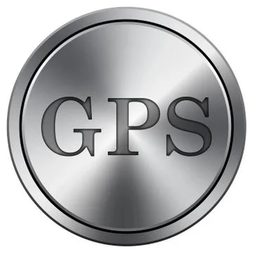 GPS icon. Internet button on white background. Metallic round icon.. Illustrazione stock