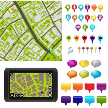 Gps icons and map Stock Illustration