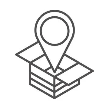 Gps location pointer cardboard box cargo shipping delivery line style icon Illustrazione stock