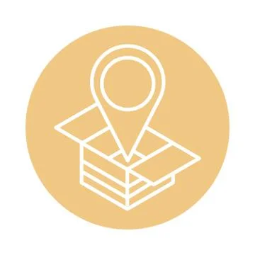 Gps location pointer cardboard box cargo shipping delivery block style icon Illustrazione stock