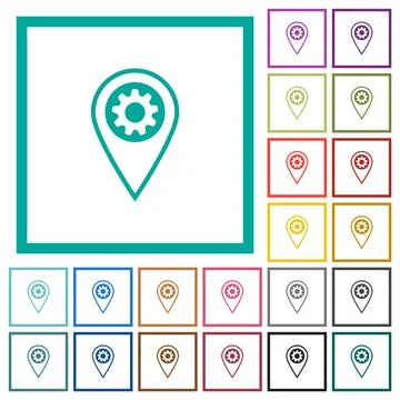 GPS location settings flat color icons with quadrant frames 스톡 일러스트