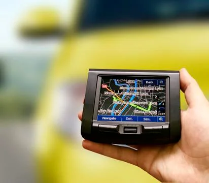 Gps in a man hand. Stock Photos