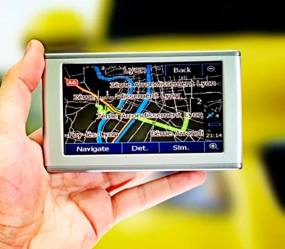Gps in a man hand. 스톡 사진